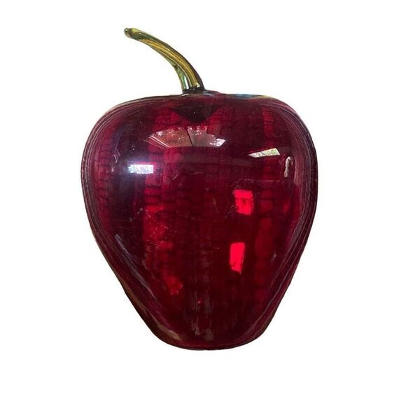 Viking Other - Vintage Viking Rainbow Ruby glass LARGE JUMBO APPLE paperweight MCM green stem